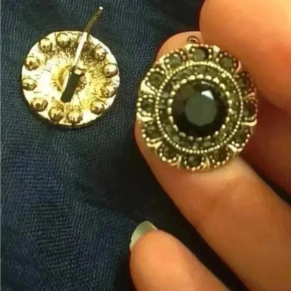 Boho Black Crystal Vintage Earrings - Picture 5 of 11